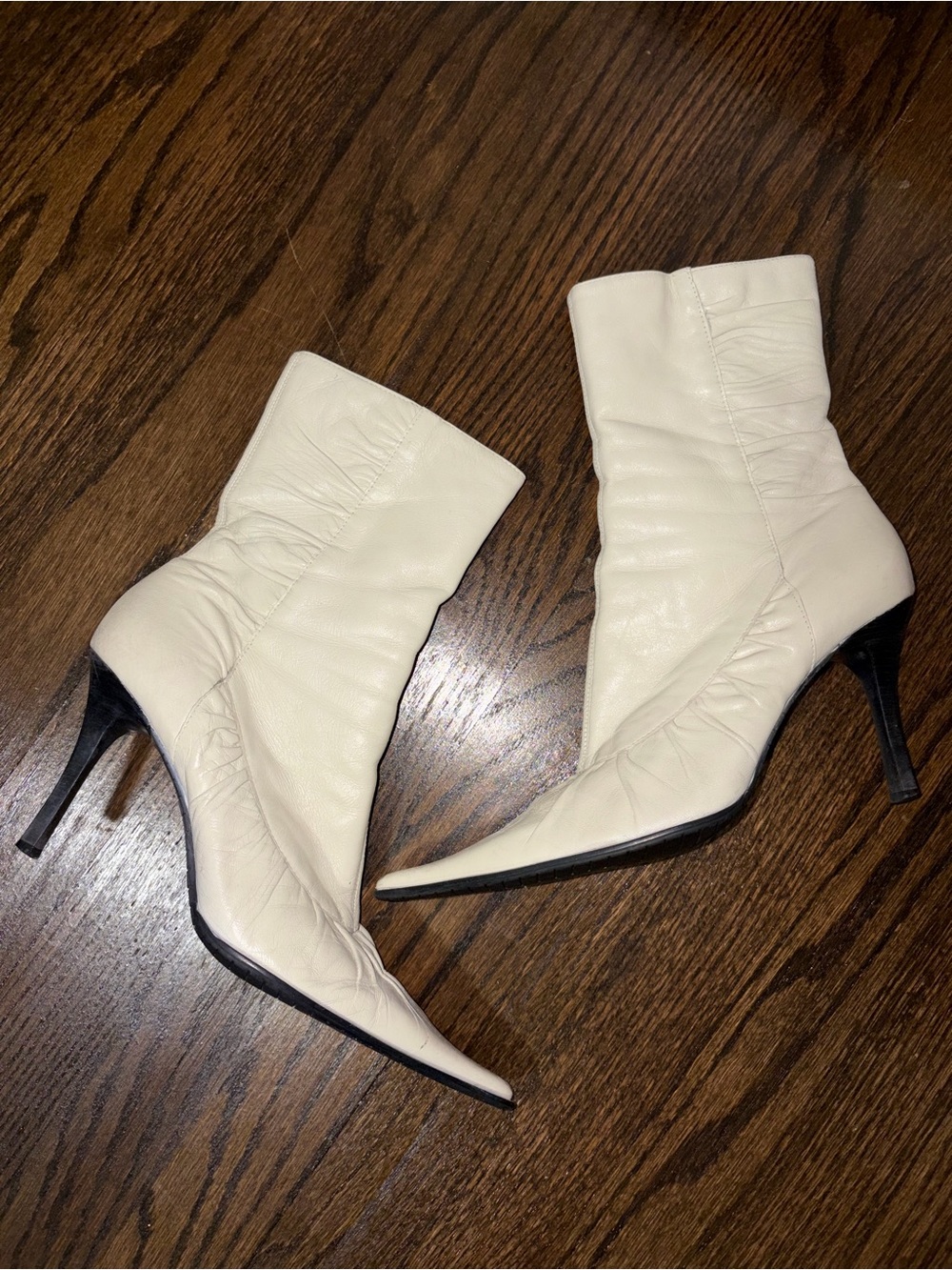 Guess Vintage leather cream ultra pointed Mid-Calf Stiletto Boots